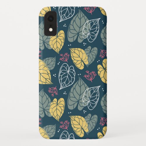 Tropical leaves pattern Yellow and sage_green iPhone XR Case