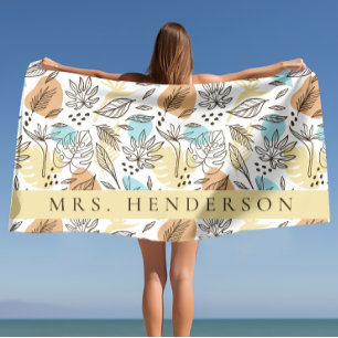 Tropical Leaves Personalized Beach Towel