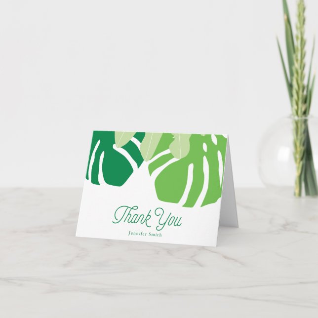 Tropical Leaves Personalized Thank You Note Card (Front)