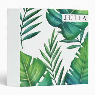 Tropical Leaves Personalized Watercolor 3 Ring Binder