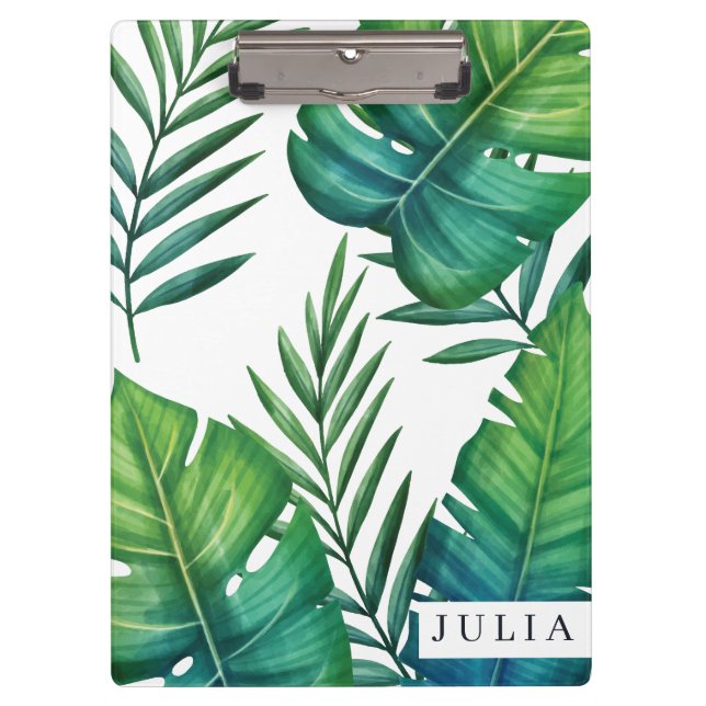 Tropical Leaves Personalized Watercolor Clipboard (Front)