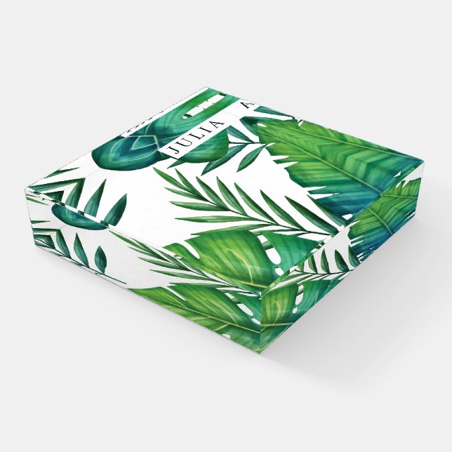 Tropical Leaves Personalized Watercolor Paperweight (Angled)