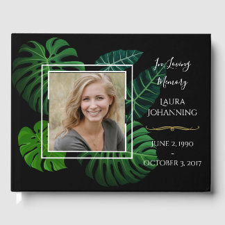 Tropical Leaves Photo Funeral Guest Book