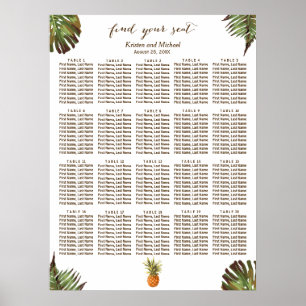 Tropical Leaves Pineapple 20 Tables Seating Chart
