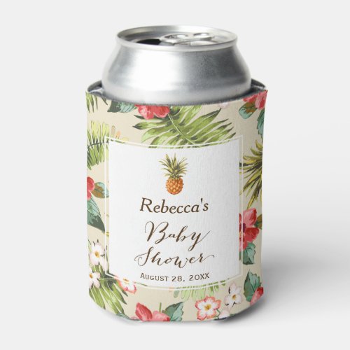 Tropical Leaves Pineapple Baby Shower Favor Can Cooler