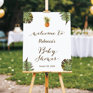 Tropical Leaves Pineapple Baby Shower Sign
