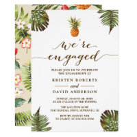 Tropical Leaves Pineapple Beach Engagement Party Card