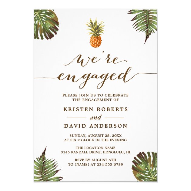 Tropical Leaves Pineapple Beach Engagement Party Invitation