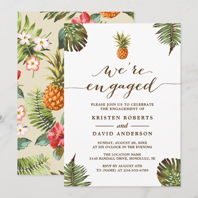 Tropical Leaves Pineapple Beach Engagement Party Invitation (Front/Back)