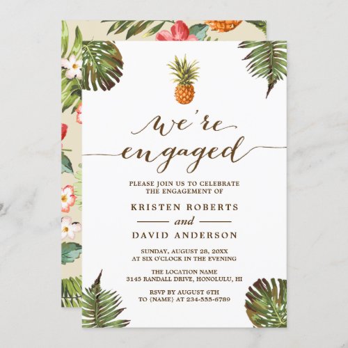 Tropical Leaves Pineapple Beach Engagement Party Invitation