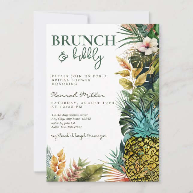 Tropical Leaves | Pineapple | Bridal Shower Brunch Invitation (Front)