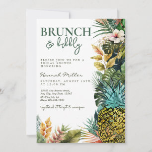 Tropical Leaves Pineapple Bridal Shower Brunch Invitation