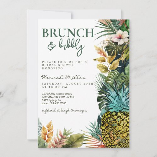 Tropical Leaves  Pineapple  Bridal Shower Brunch Invitation