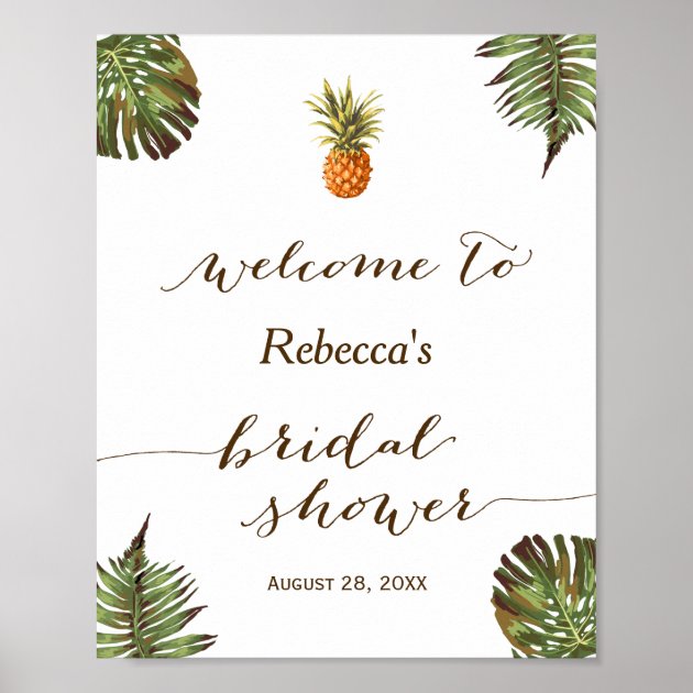 Tropical Leaves Pineapple Bridal Shower Sign