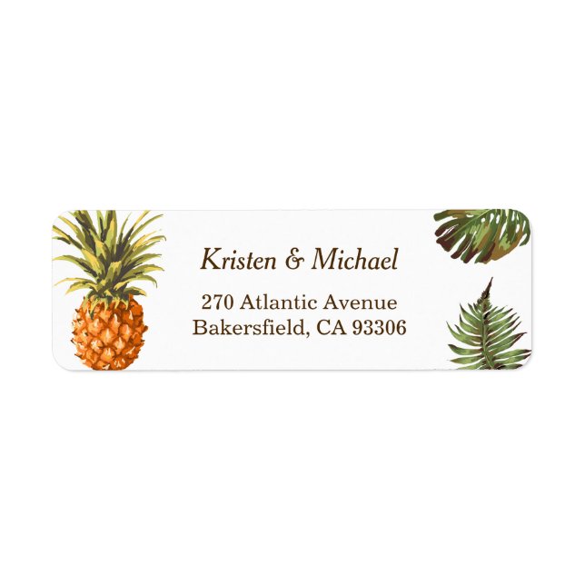 Tropical Leaves Pineapple Decor Luau Wedding Label (Front)