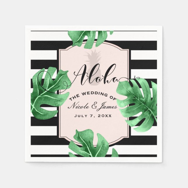 Tropical Leaves & Pineapple Elegant Modern Wedding Paper Napkins (Front)