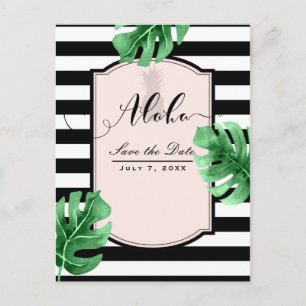 Tropical Leaves & Pineapple Elegant Save the Date Announcement Postcard
