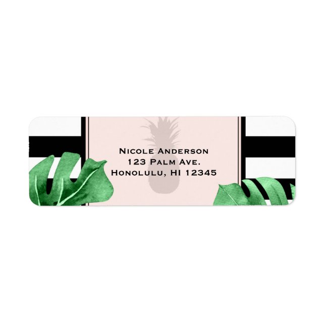 Tropical Leaves & Pineapple Elegant Wedding Label (Front)