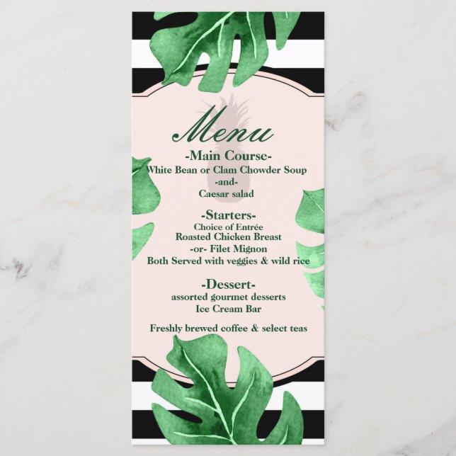 Tropical Leaves & Pineapple Elegant Wedding Menu (Front)