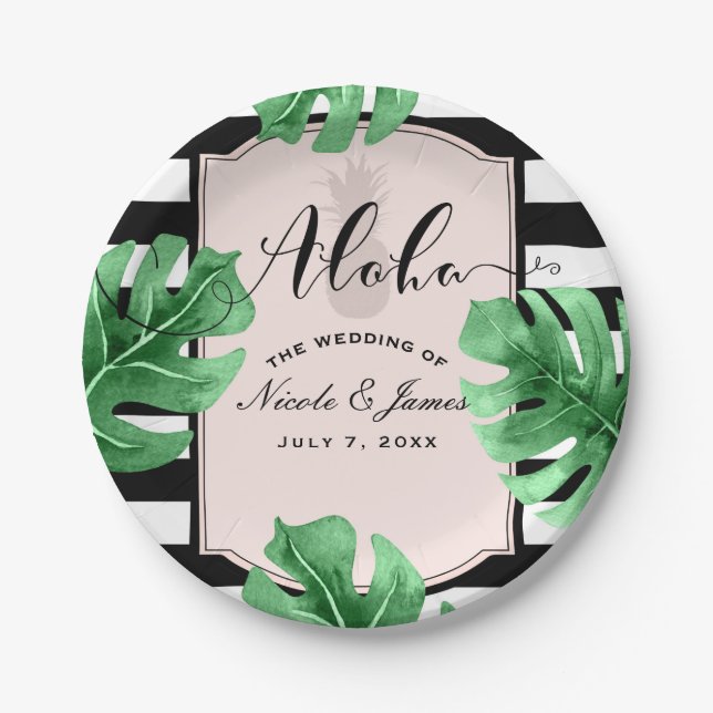 Tropical Leaves & Pineapple Elegant Wedding Tropic Paper Plates (Front)