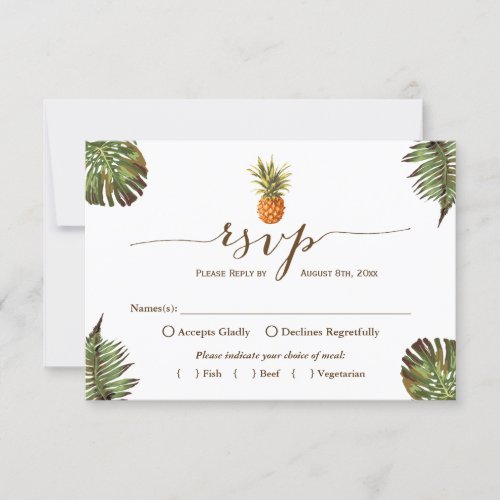 Tropical Leaves Pineapple Hawaiian Luau RSVP