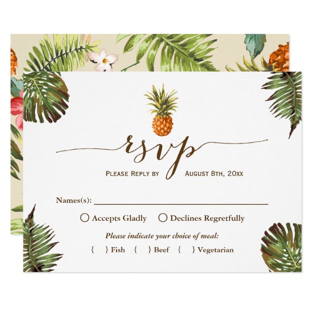 Tropical Leaves Pineapple Hawaiian Luau RSVP Card