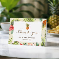 Tropical Leaves Pineapple Hawaiian Luau Thank You