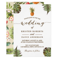 Tropical Leaves Pineapple Hawaiian Luau Wedding Invitation