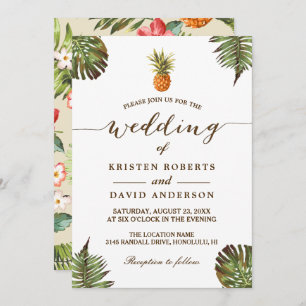 Tropical Leaves Pineapple Hawaiian Luau Wedding Invitation