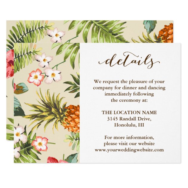 Tropical Leaves Pineapple Hawaiian Wedding Details Card