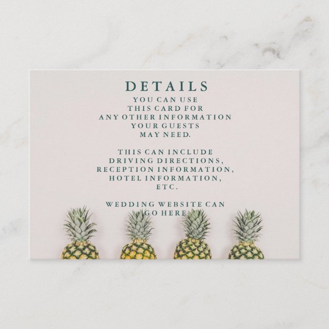 Tropical Leaves Pineapple Hawaiian Wedding Details Enclosure Card (Front)