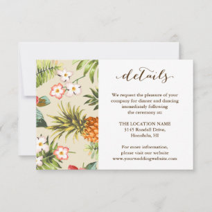 Tropical Leaves Pineapple Hawaiian Wedding Details Invitation