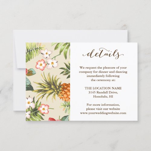 Tropical Leaves Pineapple Hawaiian Wedding Details Invitation