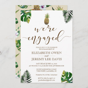 Tropical Leaves Pineapple Luau Engagement Invitation