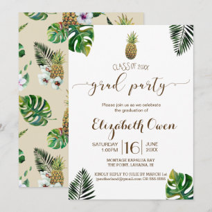 Tropical Leaves Pineapple Luau Graduation Invitation