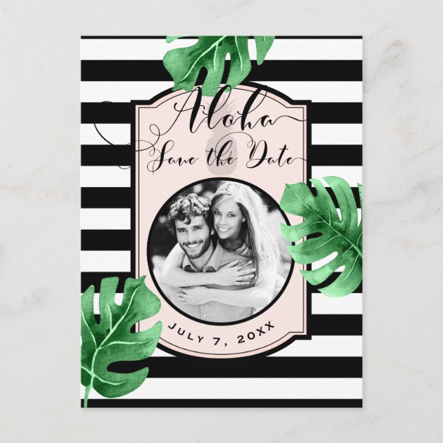 Tropical Leaves & Pineapple Photo Save the Date Announcement Postcard (Front)