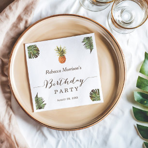 Tropical Leaves Pineapple Summer Birthday Party Napkins