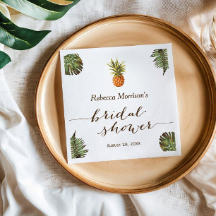 Tropical Leaves Pineapple Summer Bridal Shower Paper Napkins