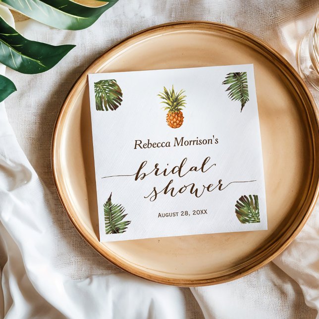 Tropical Leaves Pineapple Summer Bridal Shower Paper Napkins (Creator Uploaded)