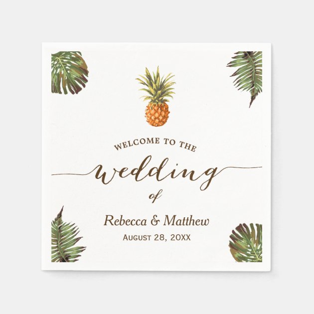 Tropical Leaves Pineapple Summer Wedding Napkin