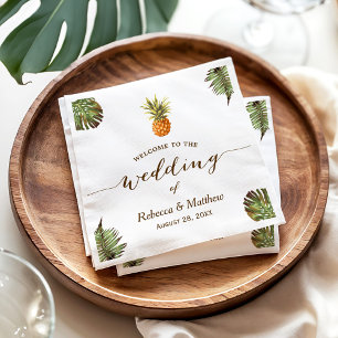Tropical Leaves Pineapple Summer Wedding Napkins