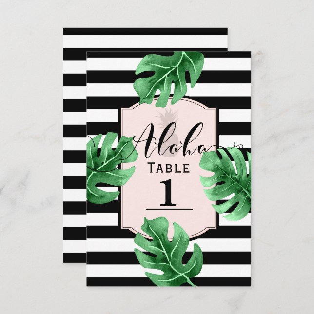 Tropical Leaves & Pineapple Wedding Table Number (Front/Back)