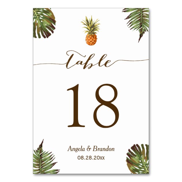 Tropical Leaves Pineapple Wedding Table Number