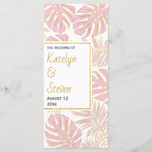 Tropical leaves pink and gold wedding program