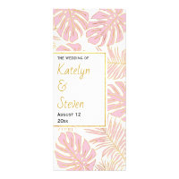 Tropical leaves pink and gold wedding program