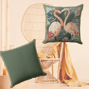 Tropical Leaves Pink Flamingo Throw Pillow