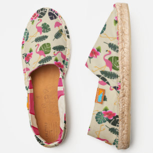 Tropical Leaves Pink Flamingos Espadrilles