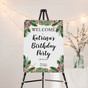 Tropical Leaves Pink Floral Birthday Party Foam Board