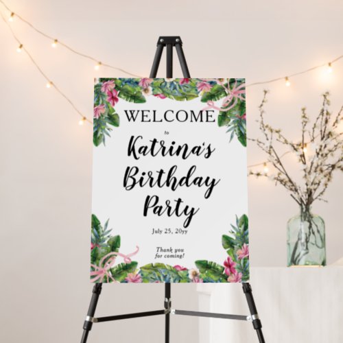 Tropical Leaves  Pink Floral Birthday Party Foam Board