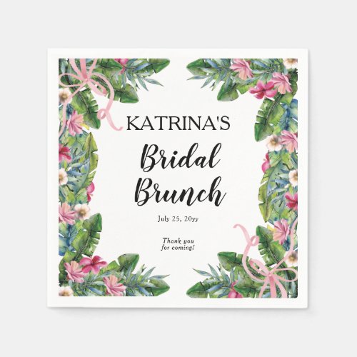 Tropical Leaves  Pink Floral Bridal Brunch Napkins